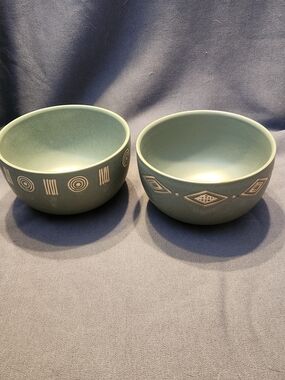 Vintage Pottery Barn Bongo Bowls Japan Green 5 1/2"